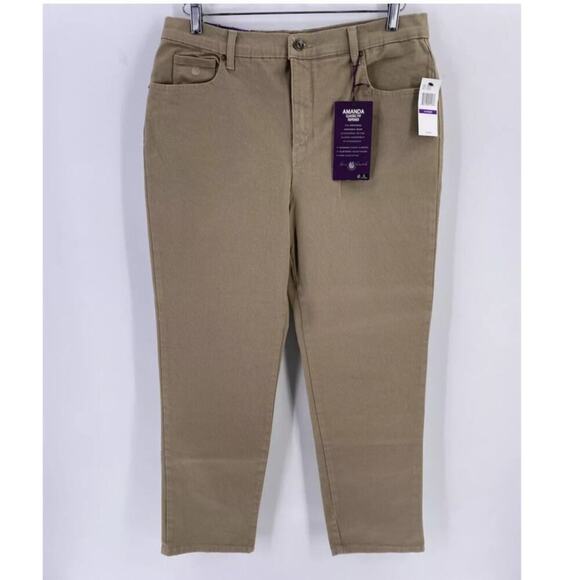 Gloria Vanderbilt Khaki Pants Women 14 Mid Rise Rail Straight Leg Stretch Casual - Picture 1 of 14